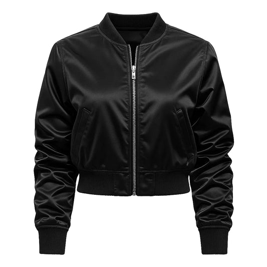 Simple Black Cropped Bomber Jacket