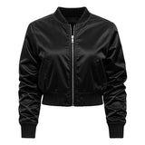 Simple Black Cropped Bomber Jacket