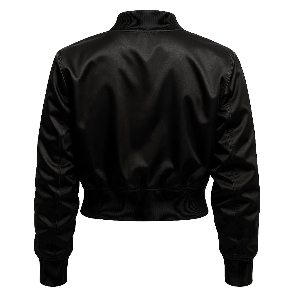 Simple Black Cropped Bomber Jacket
