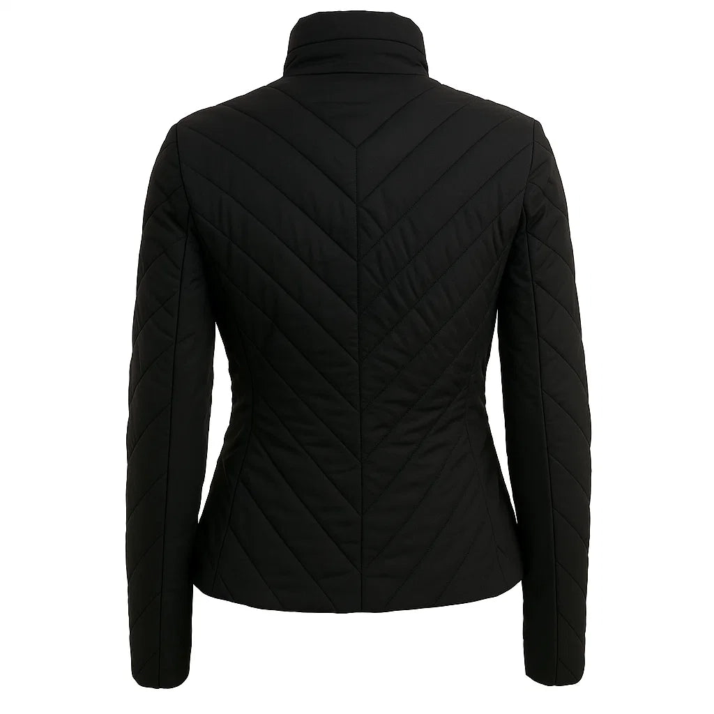 Slim Fit Diagonal Black Quilted Jacket