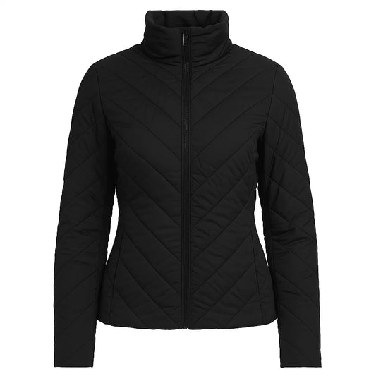 Slim Fit Diagonal Black Quilted Jacket
