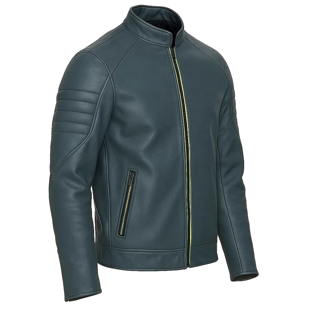 Steel Cafe Racer Green Leather Jacket