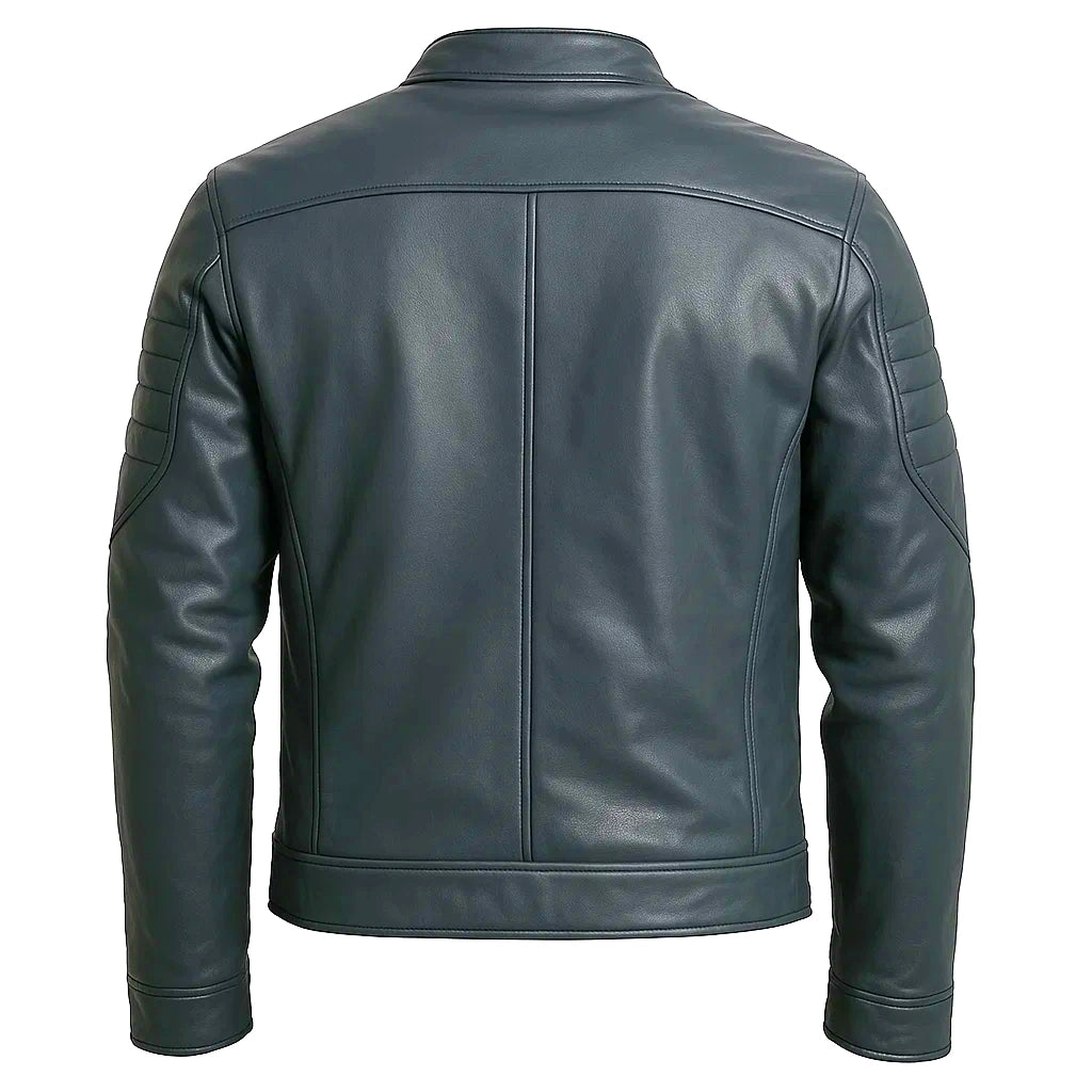 Steel Cafe Racer Green Leather Jacket