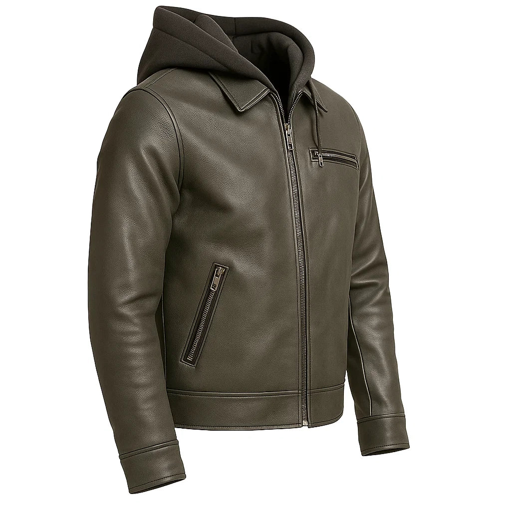 Men Grey Leather Jacket