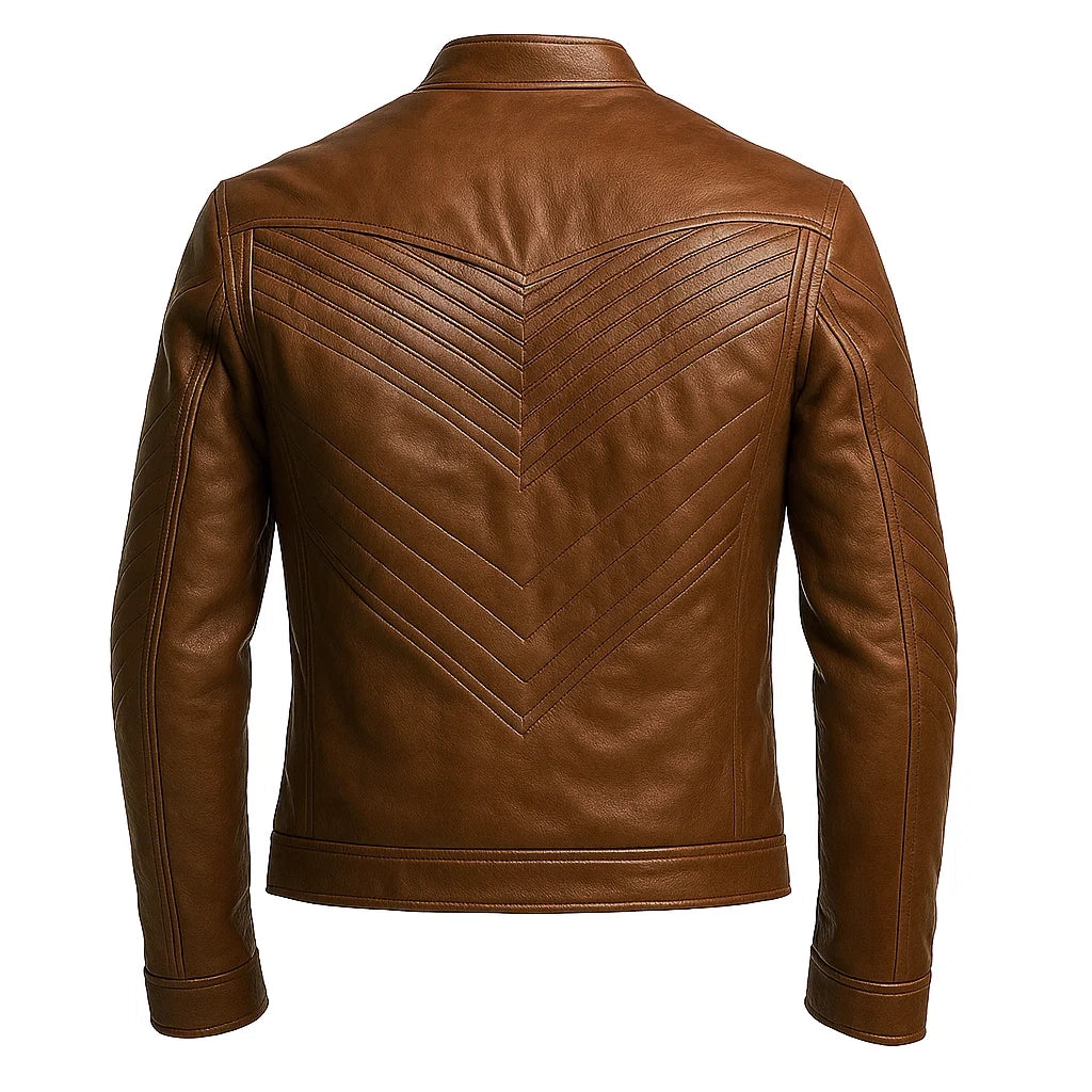 Textured Brown Cafe Racer Jacket