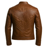 Textured Brown Cafe Racer Jacket