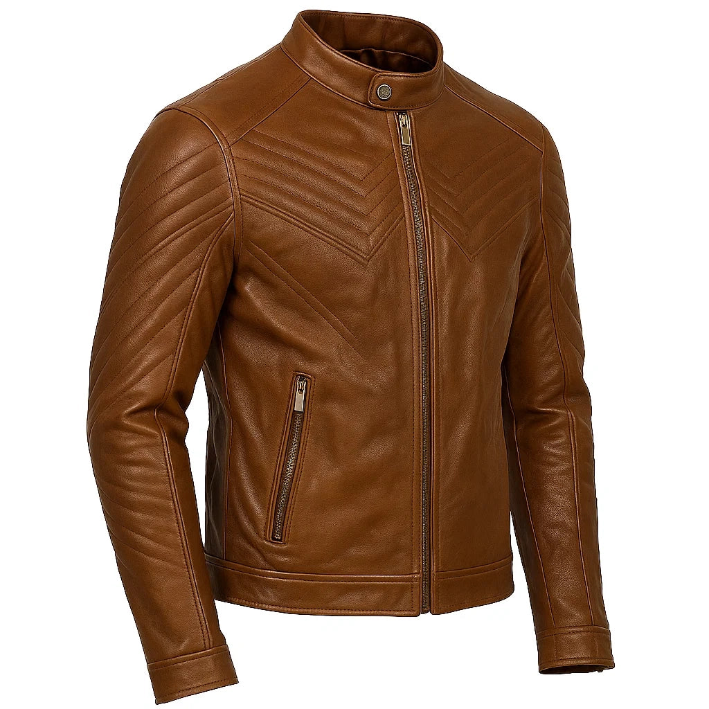 Textured Brown Cafe Racer Jacket