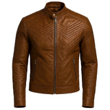 Textured Brown Cafe Racer Jacket