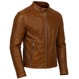 Textured Brown Cafe Racer Jacket