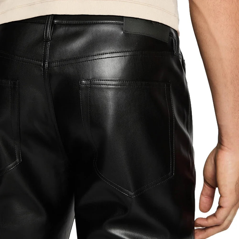 Straight Fit Black Leather Pants Mens