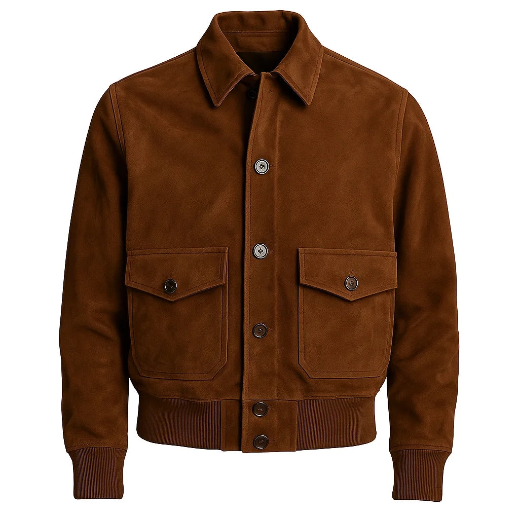 Vintage Brown Bomber Suede Jacket