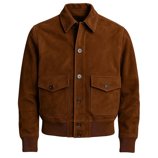 Vintage Brown Bomber Suede Jacket