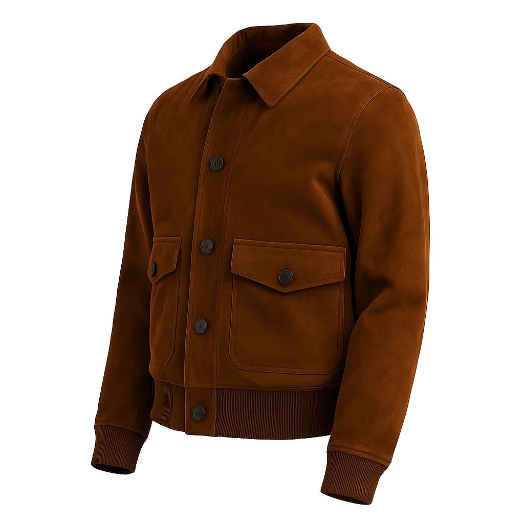 Vintage Brown Bomber Suede Jacket