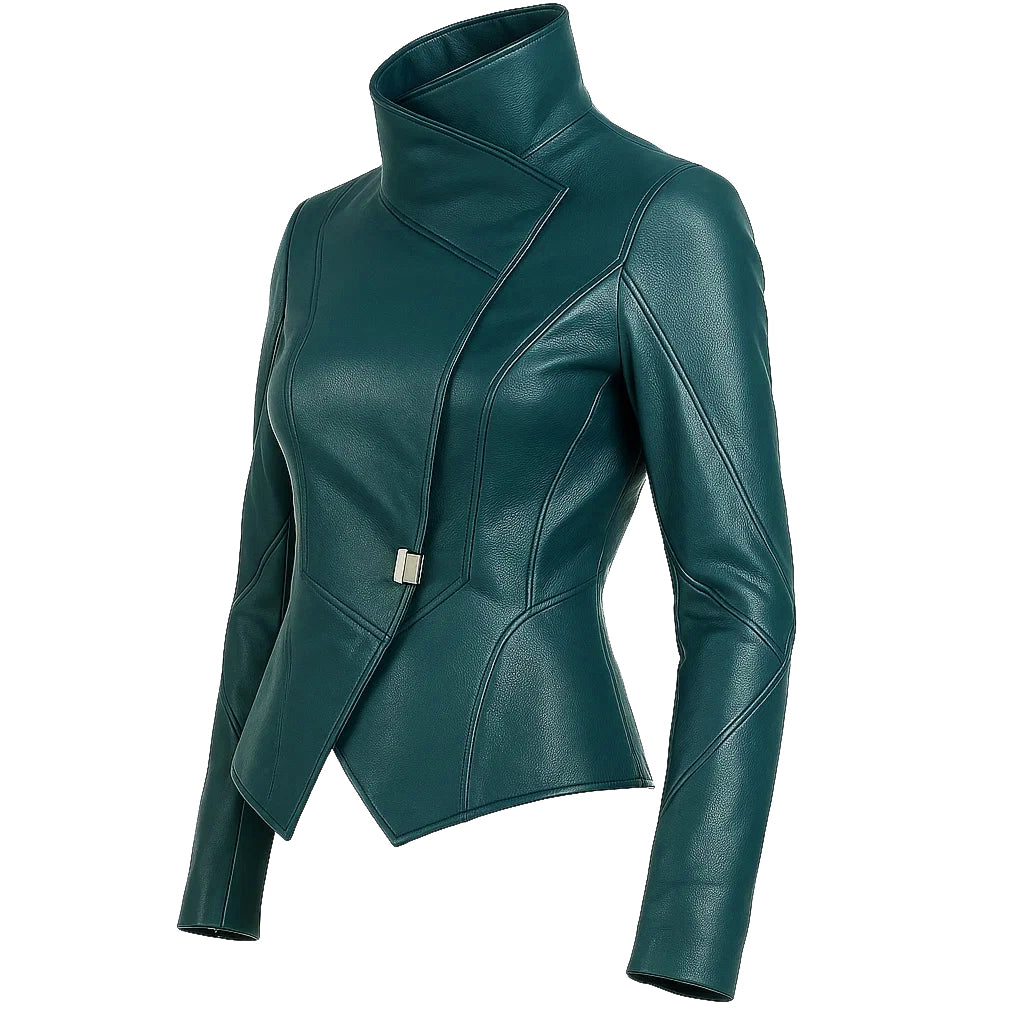 Women Asymmetric Wrap Leather Jacket