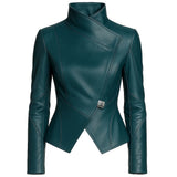 Women Asymmetric Wrap Leather Jacket