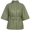 Women Green Belted Cape Coat