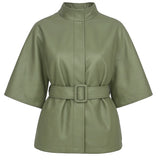 Women Green Belted Cape Coat