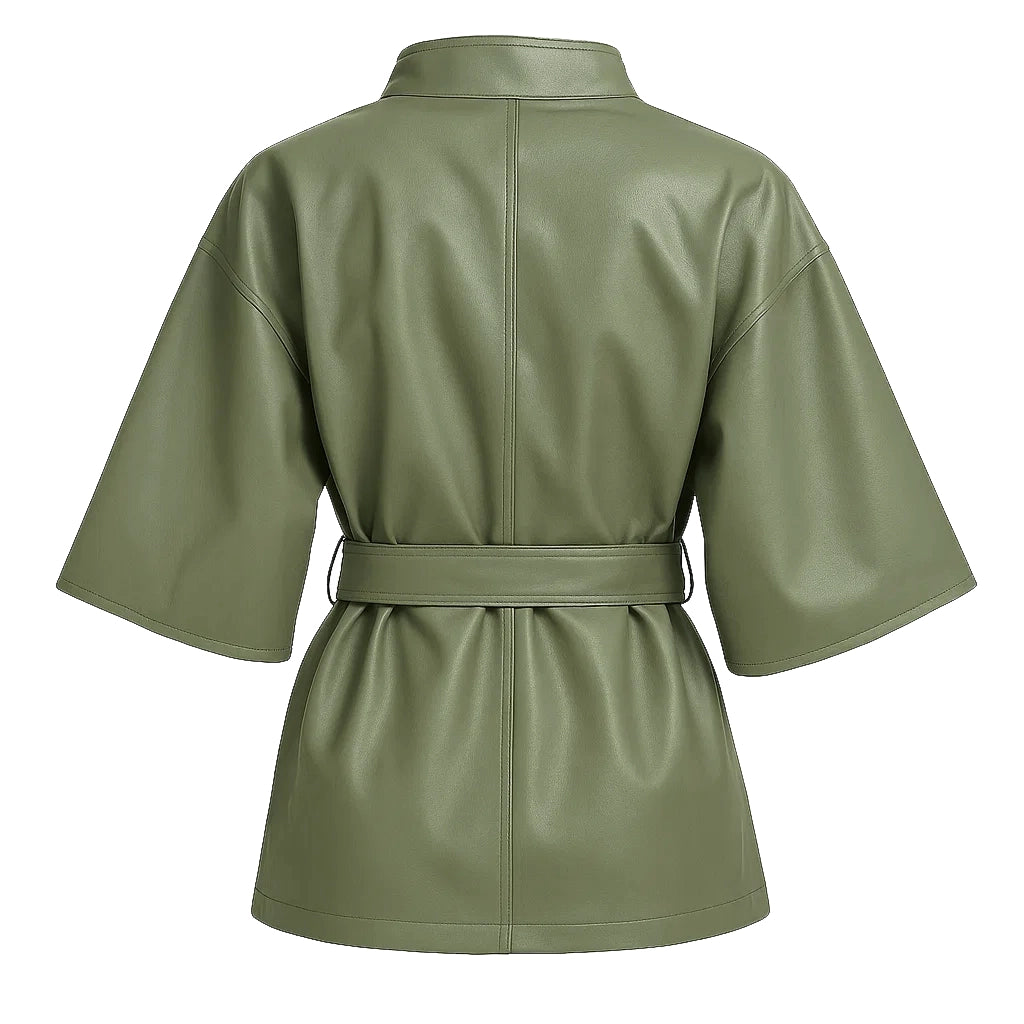 Women Green Belted Cape Coat
