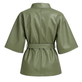 Women Green Belted Cape Coat