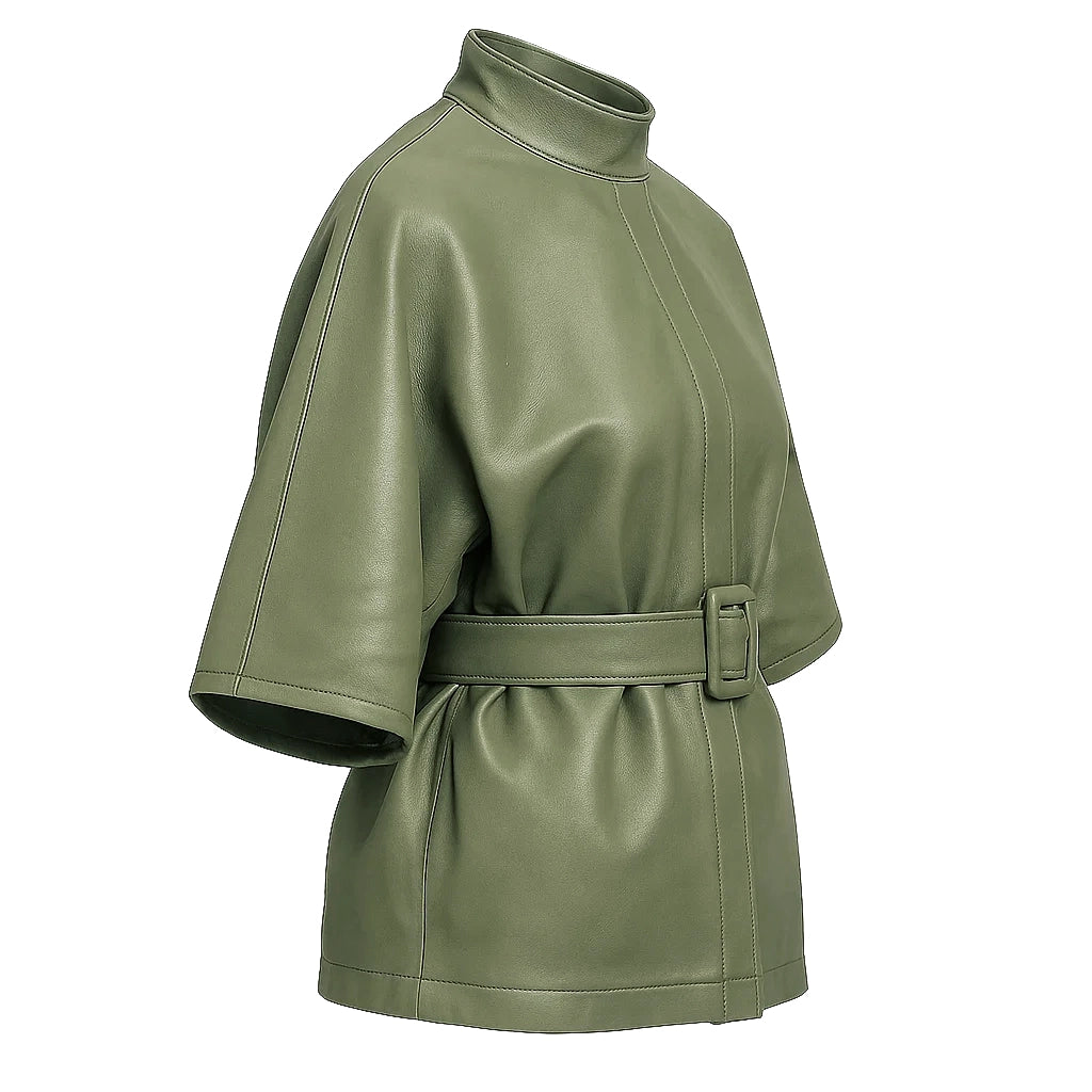 Women Green Belted Cape Coat
