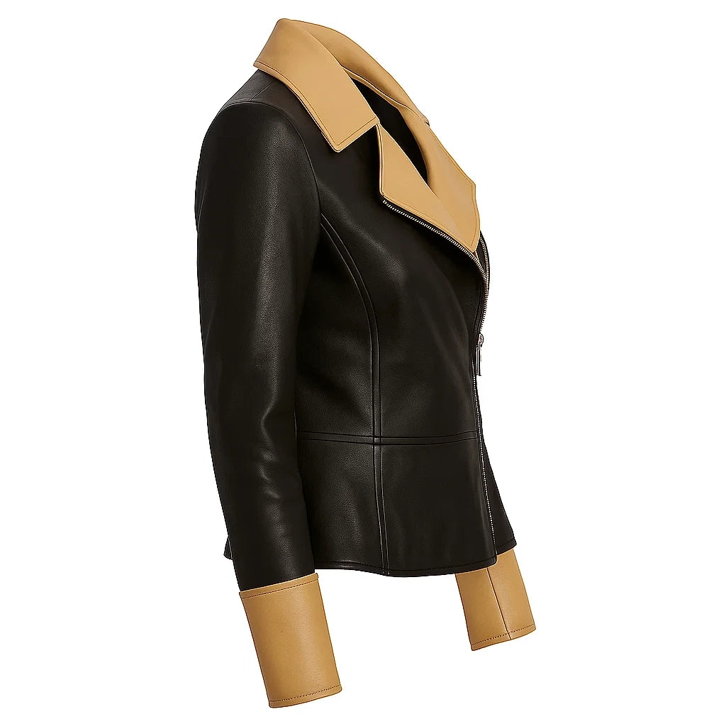 Women Two Tone Moto Leather Jacket