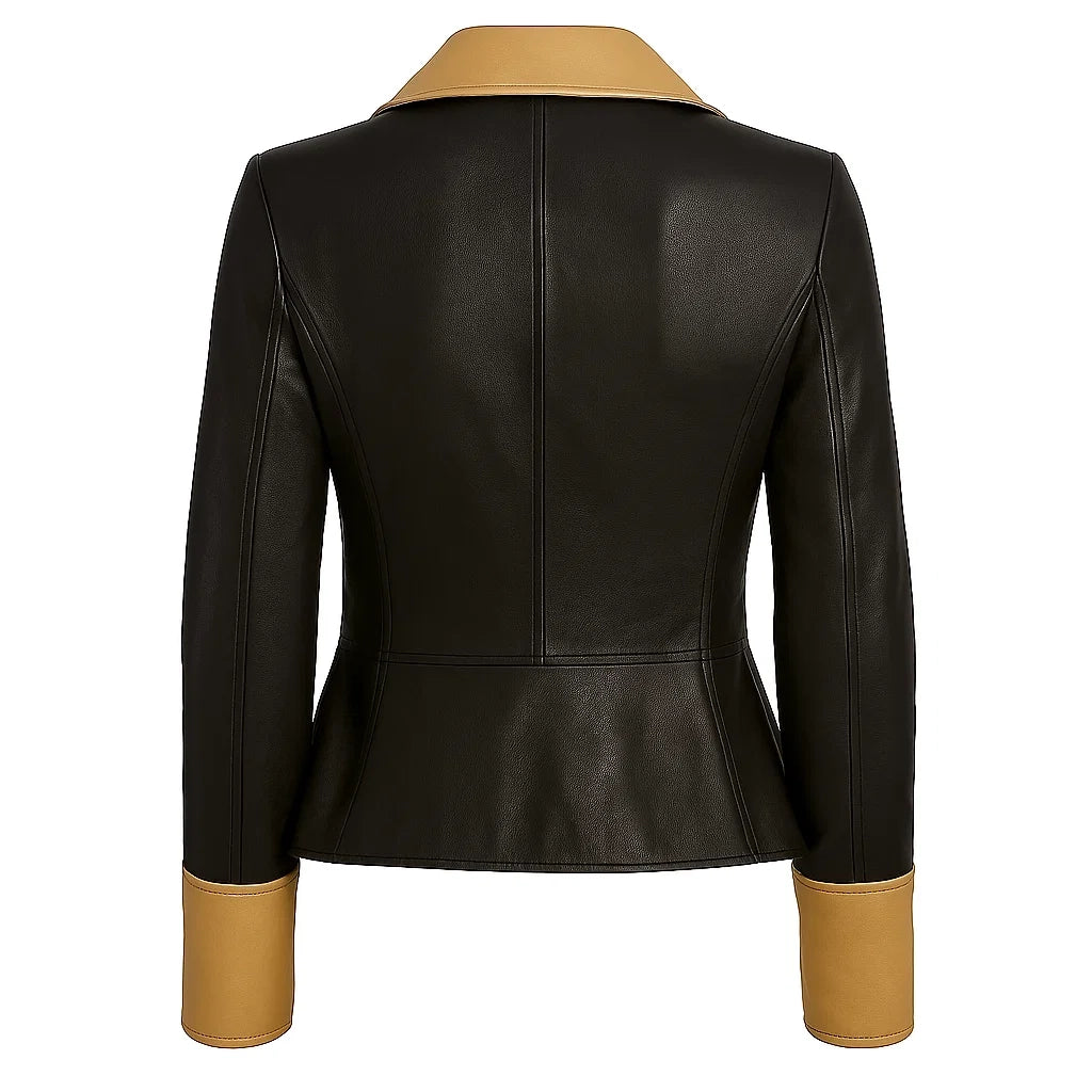 Women Two Tone Moto Leather Jacket