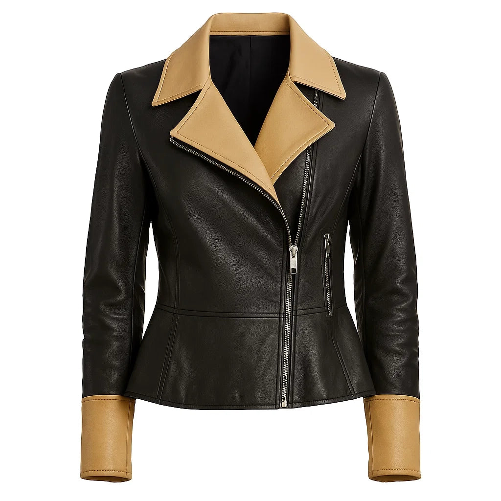 Women Two Tone Moto Leather Jacket