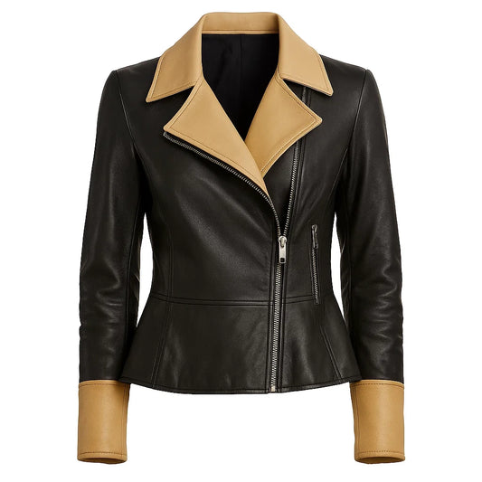 Women Two Tone Moto Leather Jacket