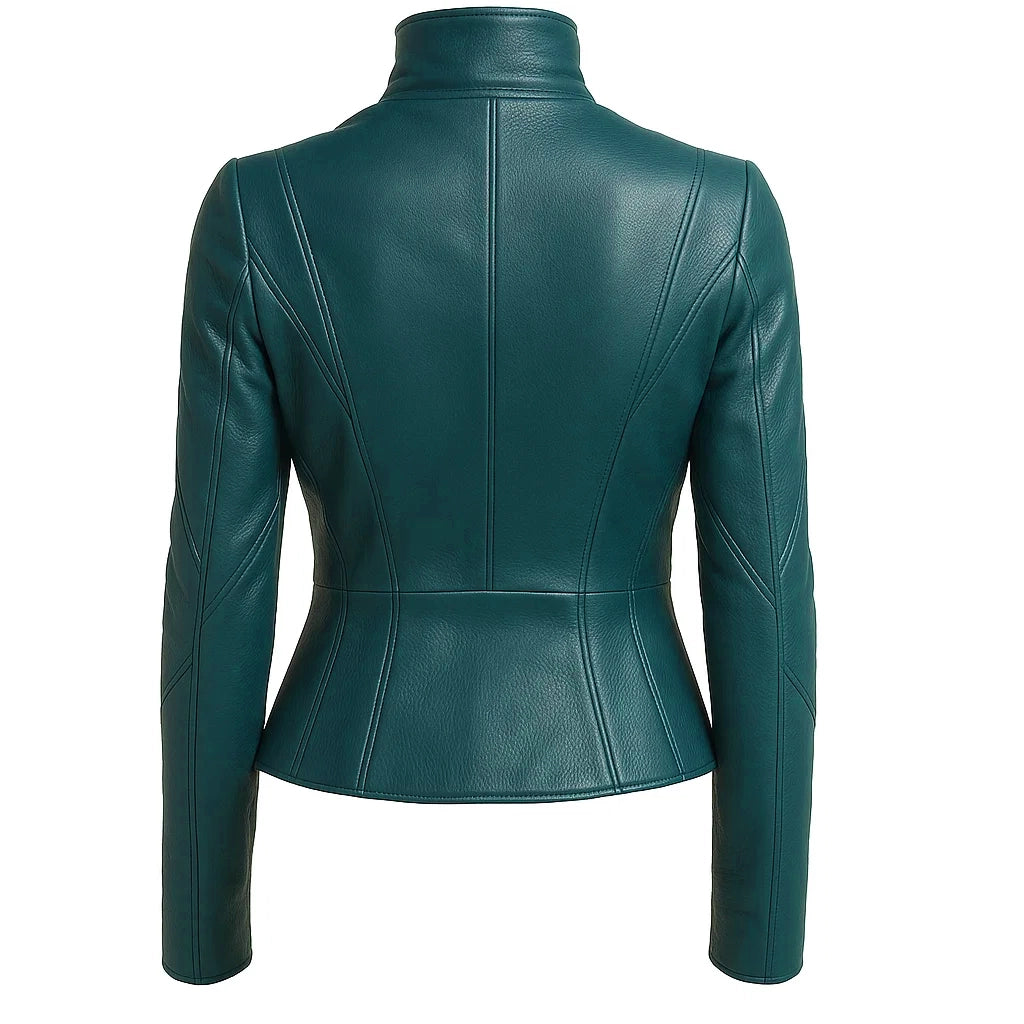 Women Asymmetric Wrap Leather Jacket