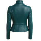 Women Asymmetric Wrap Leather Jacket