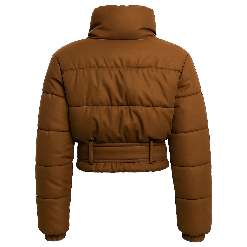 Women Cropped Brown Puffer Jacket