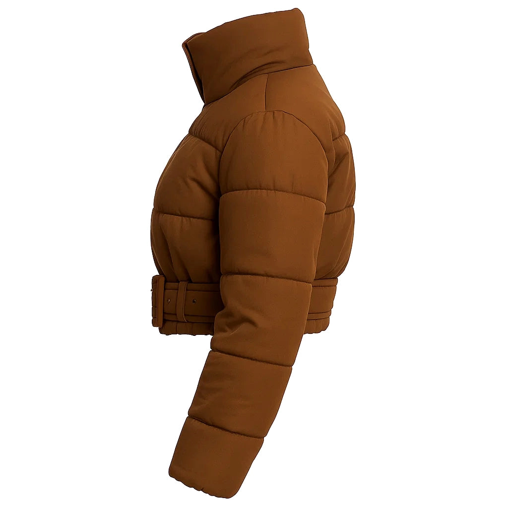 Women Cropped Brown Puffer Jacket