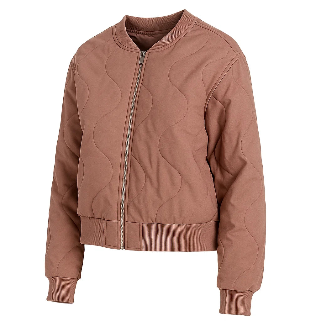 Women Pink Quilted Bomber Jacket