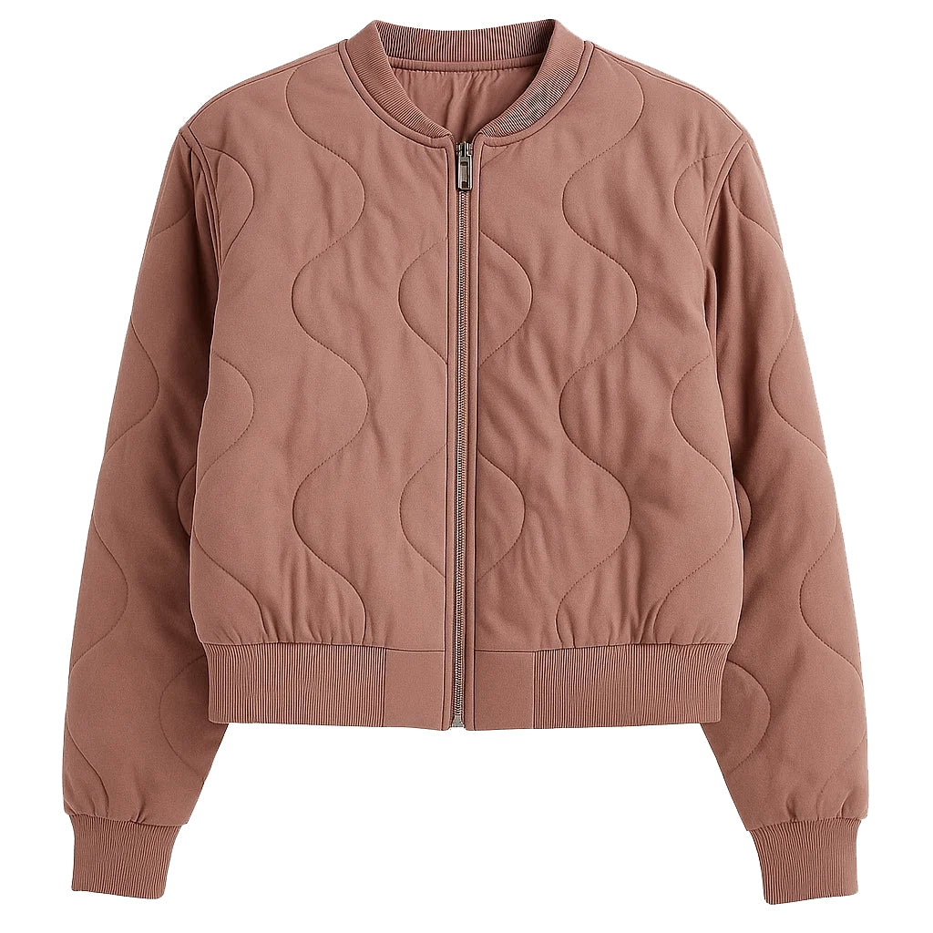 Women Pink Quilted Bomber Jacket