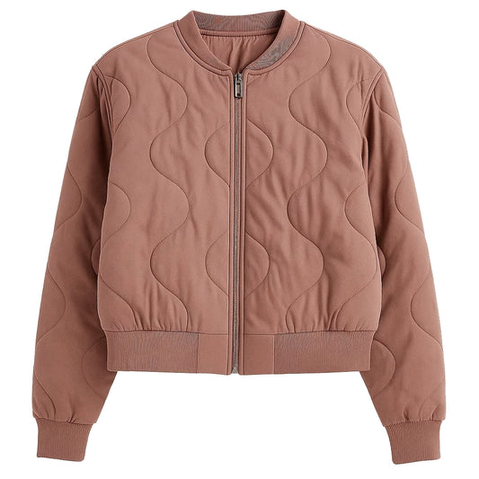 Women Pink Quilted Bomber Jacket
