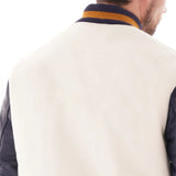 Wool Off White Varsity Jacket With Purple Leather Sleeves