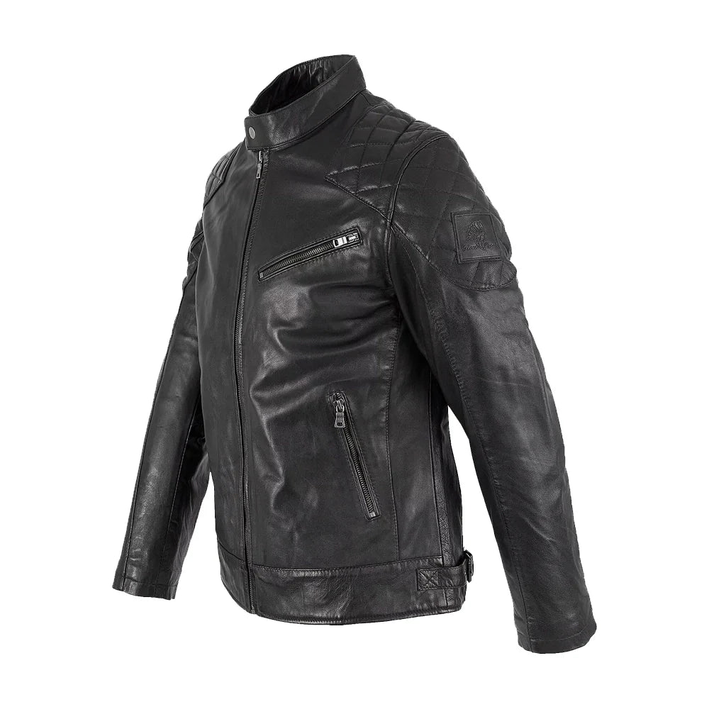 Mens Padded Black Cafe Racer Leather Jacket