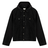 Black Hooded Denim Jacket For Mens