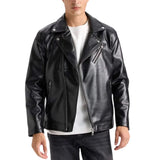 Polo Collar Black Men Biker Leather Jacket