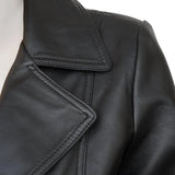 Real Lambskin Notch Lapel Ladies Black Leather Blazer - Close Up
