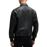 Men's Lamsbkin Black Relaxed Fit Black Bomber Jacket