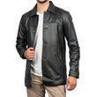 Victor Black Mens 3/4 Length Lambskin Leather Car Coat