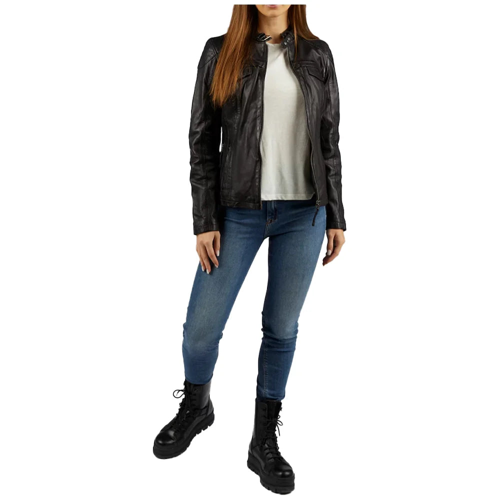 Susan Womens Black Leather Biker Jacket