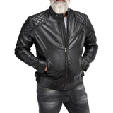 Mens Padded Black Cafe Racer Leather Jacket