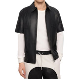 Half Sleeves Black Leather Mens Shirt