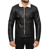 Men's Sherpa Black Leather Trucker Jacket