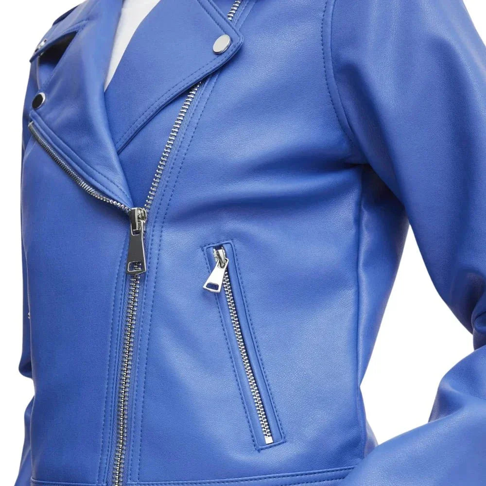 Real Lambskin Light Blue Moto Jacket
