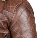 Men's Quilted Asymmetrical Brown Leather Biker Jacket