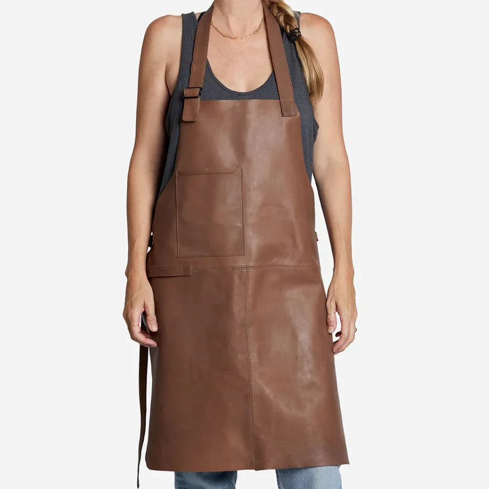 Genuine Brown Leather Apron for Home, Work, and Outdoor Activities