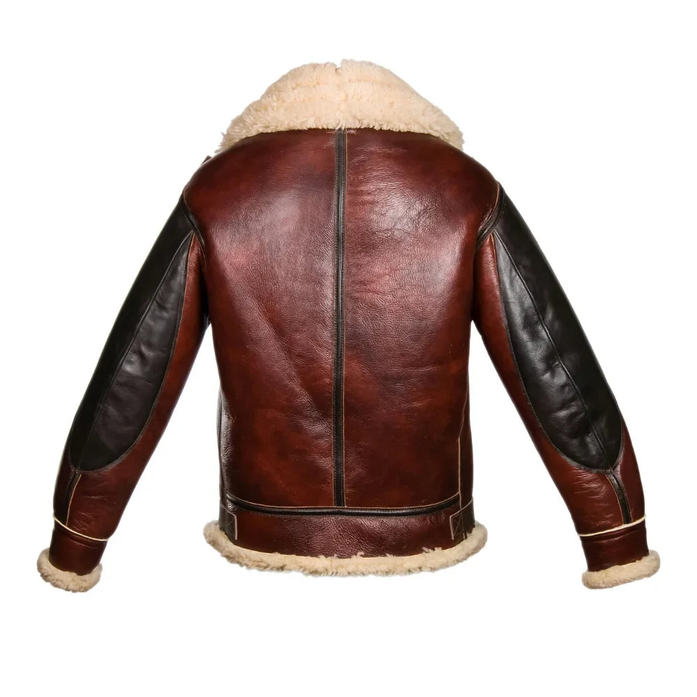 Mens USAAF Type B-3 Bomber Aviator Pilot Sheep Leather Flight Jacket
